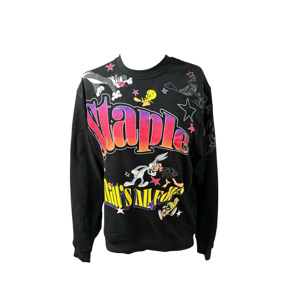 Jeff Staple Looney Tunes Crew Neck Sweater Medium Mens Black Sweatshirt